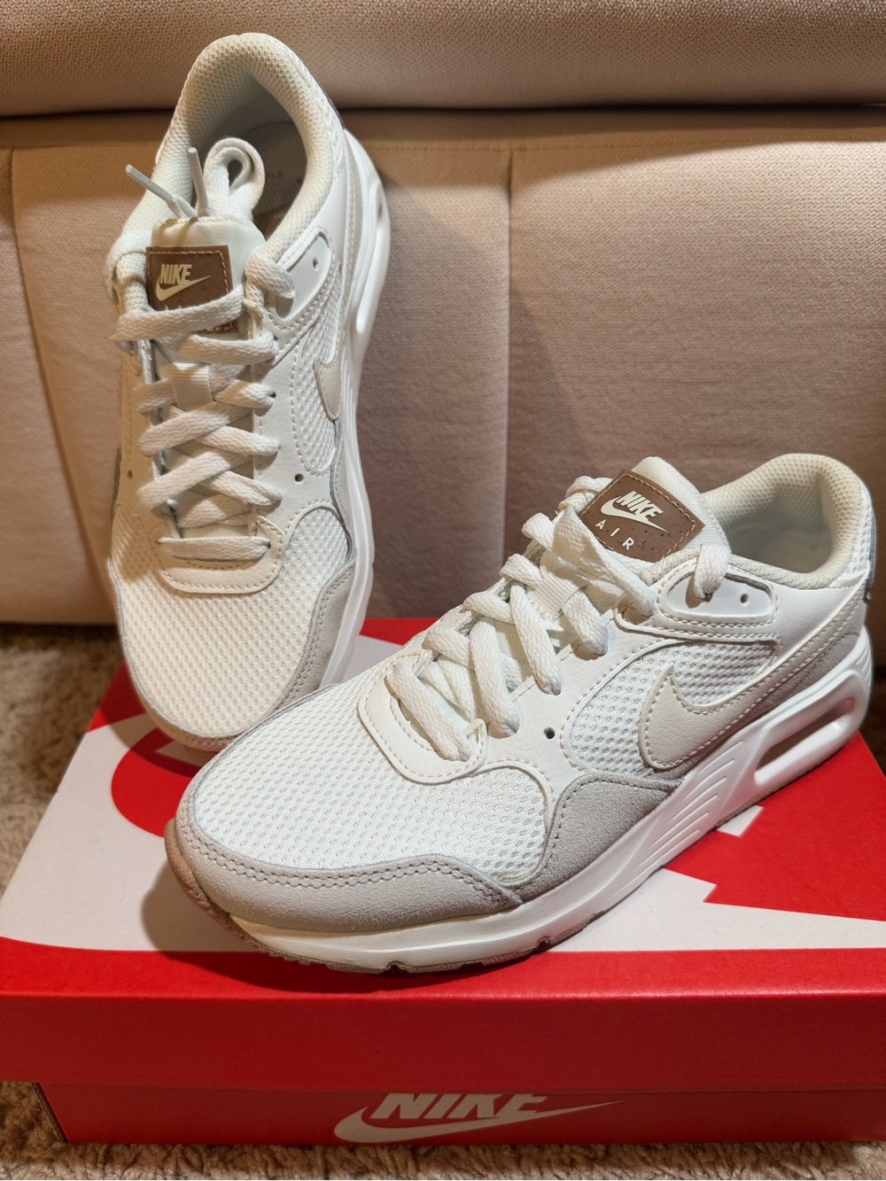 Nike Women’s White and Beige Air Max Sneakers